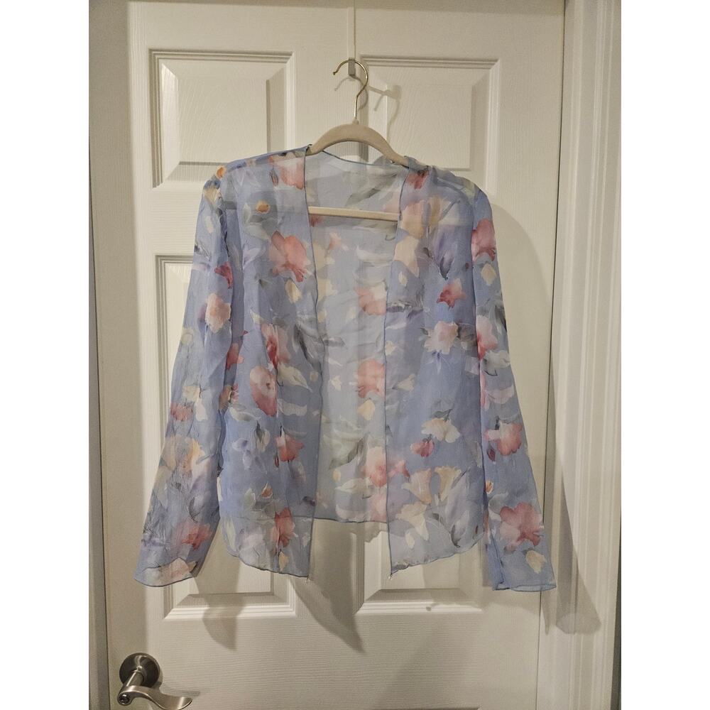 Vintage Ursula of Switzerland Maxi Dress Set 10‎ Blue Floral Sheer Jacket - Picture 9 of 9